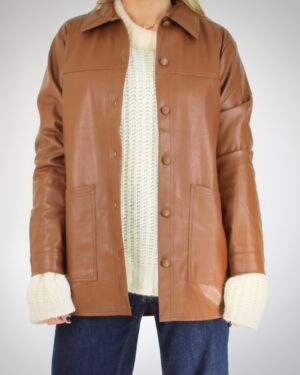 veste en simili cuir camel femme