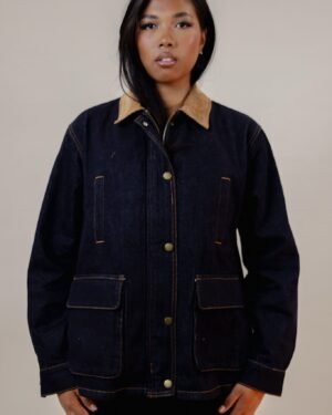 Veste Denim Premium Col Contrasté Camel